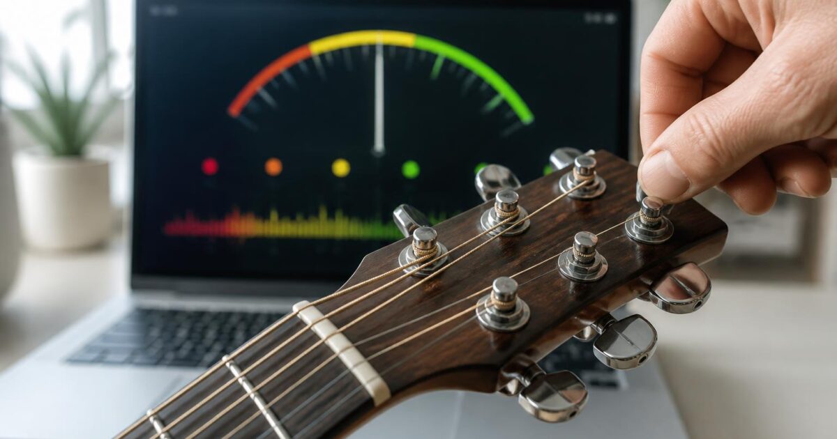 accordatore per chitarra online: impara a accordare la tua chitarra facilmente direttamente dal browser, senza bisogno di scaricare nulla.