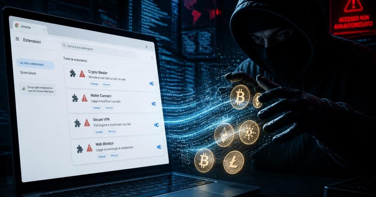estensioni chrome: scopri i rischi di furto di dati e criptovalute e come proteggerti da queste minacce online.