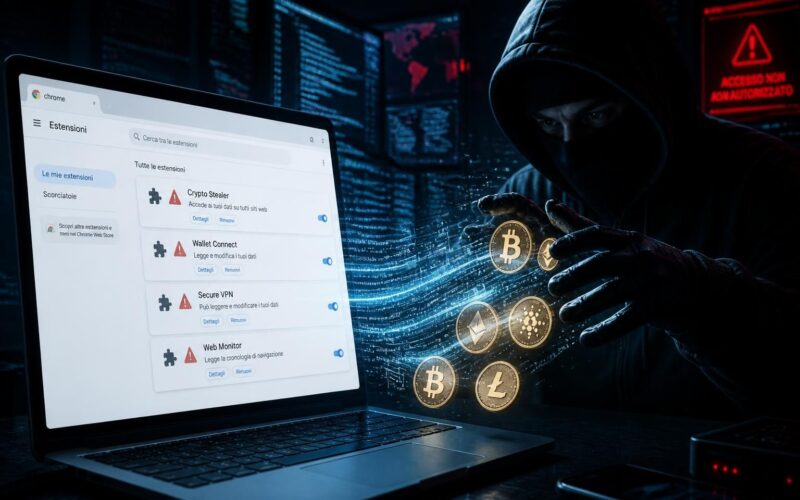 estensioni chrome: scopri i rischi di furto di dati e criptovalute e come proteggerti da queste minacce online.