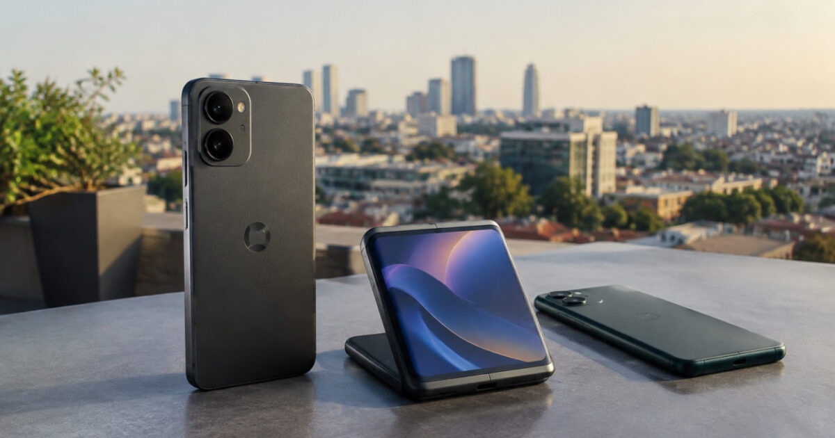 Motorola Razr ed Edge affiancati con schermata del Motorola Android 17 aggiornamento
