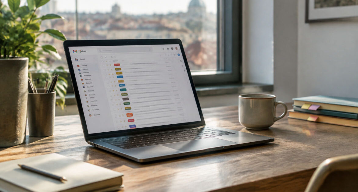 Schermata con filtri email gmail ed etichette colorate per organizzare la posta in arrivo