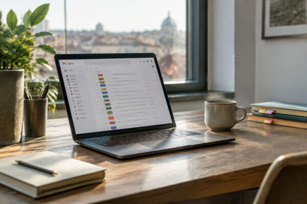Schermata con filtri email gmail ed etichette colorate per organizzare la posta in arrivo