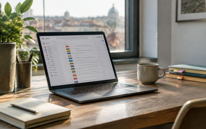 Schermata con filtri email gmail ed etichette colorate per organizzare la posta in arrivo