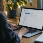 Laptop con casella di posta aperta, illustrazione per una guida email e webmail