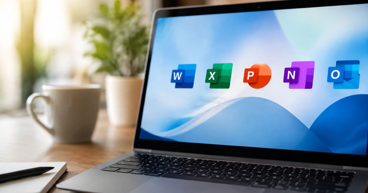 Schermo di laptop con avviso Office 2021 fine supporto e calendario al 13 ottobre