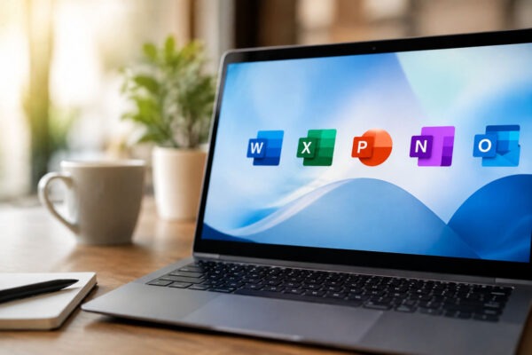 Schermo di laptop con avviso Office 2021 fine supporto e calendario al 13 ottobre