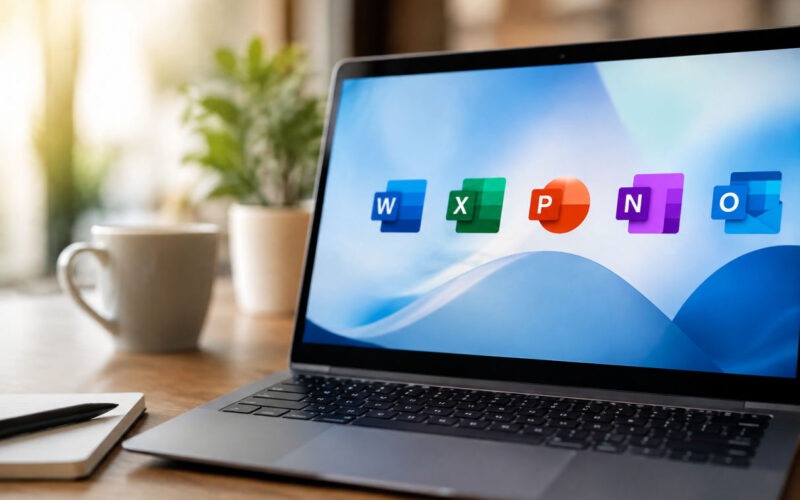 Schermo di laptop con avviso Office 2021 fine supporto e calendario al 13 ottobre