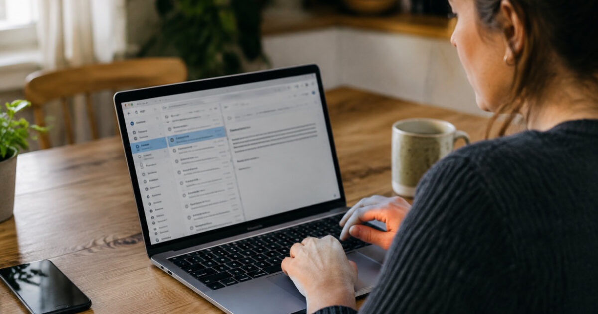 Donna al computer impara come usare la webmail per gestire la posta quotidiana