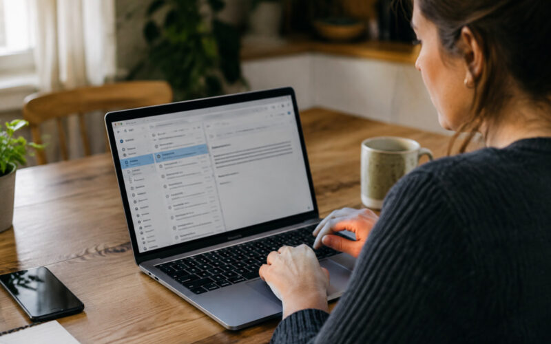 Donna al computer impara come usare la webmail per gestire la posta quotidiana